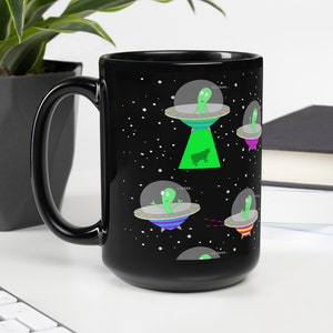 Aliens in Space Mug, 15oz Coffee Mug, alien abduction, ufo, kitchen decor, funny, flying saucer, alien gift, outer space, galaxy, spaceship