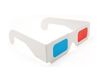 Gafas 3D, rojo azul, anaglifo, película, rojo cian