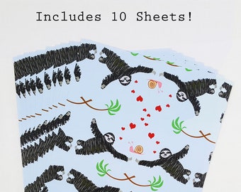 Papel para álbumes de recortes con diseño de perezosos: Papelería Kawaii con animales (10 hojas)
