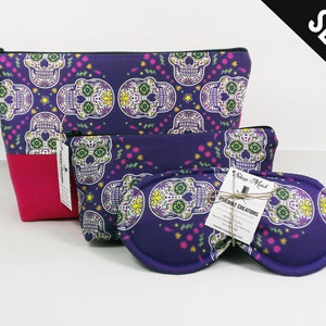 Dia De Los Muertos Toiletry Bag Set pastel goth Day of the Dead halloween sugar skull toiletry bag women sleep mask make up bag