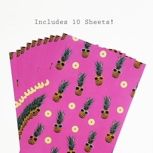 Pineapple Scrapbook Paper, beach decoupage paper, Hawaiian paper craft, tropical stationary, luau origami paper, pineapple paper, pink