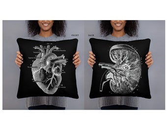 Anatomical Heart Kidney Pillow, dark academia, kidney donor, Halloween pillow, gothic home decor, goth throw pillow, anatomy, medical