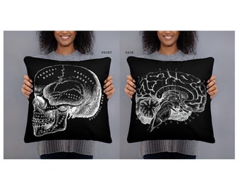 Anatomical Skull Brain Pillow, goth decor, Halloween pillows, double sided, psychology gift, medical gift, gothic pillows, medical decor