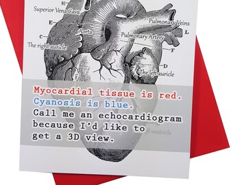 Valentines Day Card, Anatomical Heart, Nurse Gift, Anatomy, Anniversary Card, Funny Greeting Card, Medical Student, Husband, Nerdy, Doctor