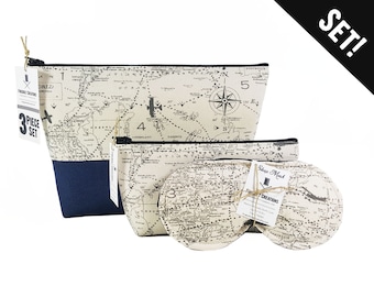 Airplane Toiletry Bag Set World Map canvas pouch travel sleep mask pilot make up bag wanderlust large aviation vegan bag organizer