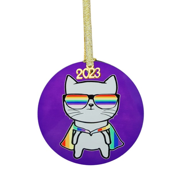 Rainbow Cat Christmas Ornament, LGBTQ ornament, Ally Cat, pride month, gay ornament, lesbian ornament, transgender ornament, queer gift