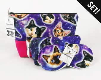 Space Cat Toiletry Bag Set cat lover gift galaxy cat sleep mask travel gifts for women makeup case makeup organizer cat gifts cosmetic case