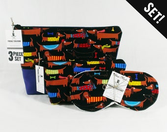 Dachshund Toiletry Bag Set dog lover gift sausage dog mom dachshund gift dogs weiner dog cosmetic bag makeup bag zipper pouch sleep mask usa