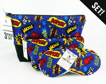 Superhero Toiletry Bag Set: Comic Book Travel Dopp Kit with Sleep Mask