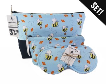 Honey Bee Toiletry Bag Set Queen Bee sleep mask bumble bee gifts save the bees make up bag nature lover gift