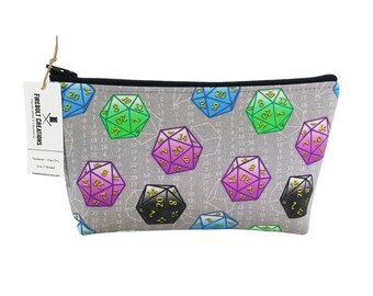 D20 Pencil Pouch, Dice Bag, Polyhedral Dice, gaming gift, makeup bag, rpg dice, zipper pouch, geek gift, toiletry bag, nerdy gift