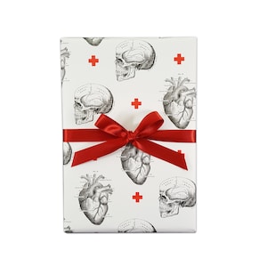 Skull Wrapping Paper Anatomical Heart doctor gift wrap nurse gift medical student gift wrapping goth anatomy print christmas wrapping gothic