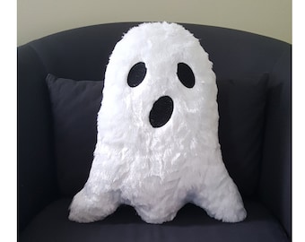 Furry Ghost Pillow Halloween Decor black and white spooky stuffed animal ghoul halloween pillow plush party decorations gift cute
