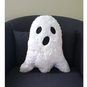 Furry Ghost Pillow Halloween Decor black and white spooky stuffed animal ghoul halloween pillow plush party decorations gift cute