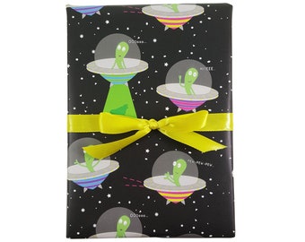Alien Wrapping Paper, galaxy gift wrap, space scrapbook paper, ufo, gift wrapping, outer space, wrapping paper sheets, galaxy party, gift