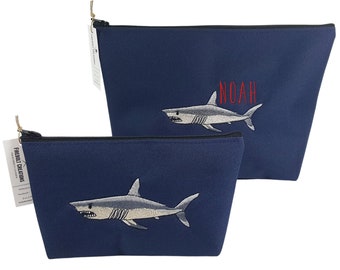Shark Toiletry Bag, Personalized, Canvas Bag, Nautical, Canvas Pouch, Custom Toiletry Bag, Travel Organizer, small zipper pouch, shark week