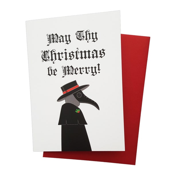 Plague Doctor Christmas Card, funny holiday cards, merry christmas, goth, greeting cards 2023, christmas party invitations, card pack, 5x7