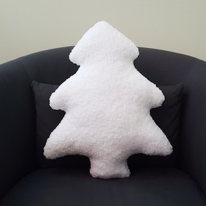 Christmas Tree Pillow, furry throw pillows, white Christmas Decor, Holiday, Christmas Party, Xmas Decorations, christmas tree decor, cushion