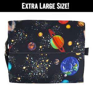 Solar System Toiletry Bag Galaxy Canvas Bag space science large makeup bag moon vegan bag stars travel gifts planets zipper pouch