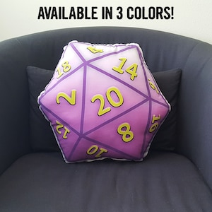 D20 Dice Pillow polyhedral dice cushion geek home decor gaming dungeon master rpg game room gamer gifts dice pillow nerdy college student Purple Die