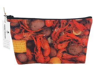 Crawfish Boil Zipper Pouch, New Orleans Art, small toiletry bag, Louisiana Makeup Bag, Mardi Gras gift, cajun crawfish bag, bridesmaid gift