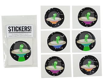 Alien Stickers, sticker pack, space party, decal, galaxy party, ufo, laptop stickers, outer space, kawaii stickers, spaceship, favors