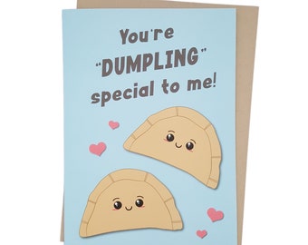 Dumpling, Valentines Day Card, pierogi gift, anniversary card, food birthday card, gyoza, card for husband, kawaii, dim sum, romantic card