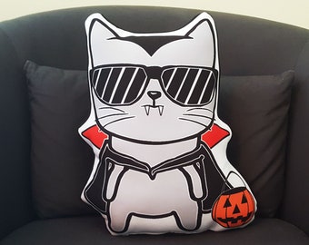 Halloween Cat Pillow, vampire pillow, goth home decor, spooky season, cute halloween decorations, fall decor, spooky vibes, halloween gift