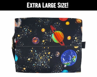 Solar System Toiletry Bag Galaxy Canvas Bag space science large makeup bag moon vegan bag stars travel gifts planets zipper pouch