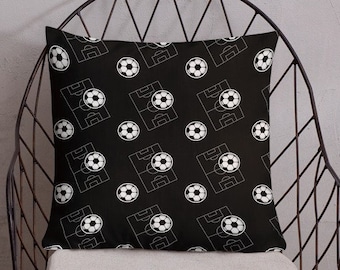Soccer Pillow, 18" x 18" Premium Pillow with zipper cover, coach gift, soccer ball cushion, throw pillow, sports gifts, game room decor