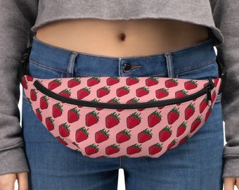 Strawberry Fanny Pack, fruit hip bag, food pouch bag, festival bag, pink belt bag, summer purse, ponchatoula, college student gift, waist