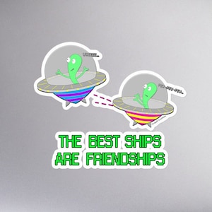 Alien Friendship Sticker: Funny UFO Vinyl Decal