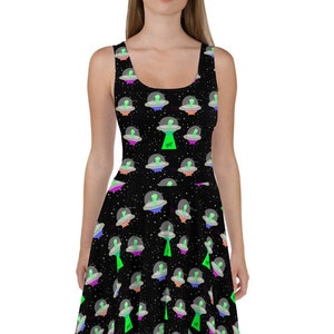 Alien Dress, skater dress, UFO party dress, plus sizes, outer space, sleeveless dress, short dress xl, galaxy, casual dress, festival dress