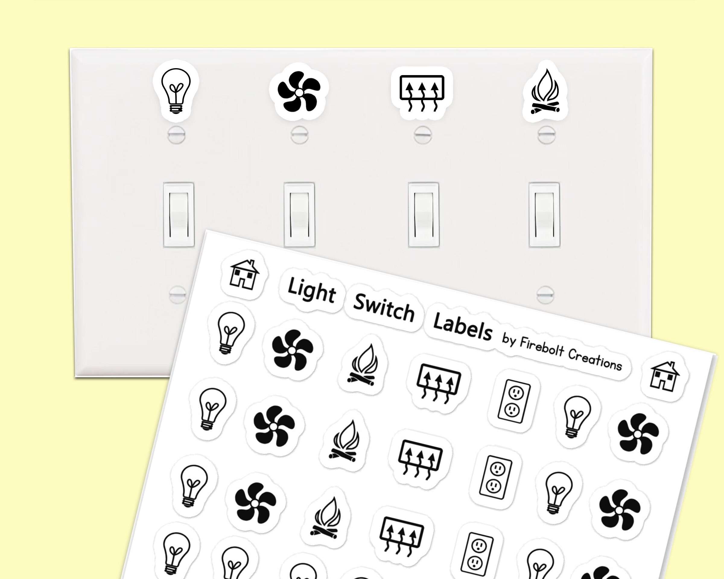 Light Switch Labels print font, switch plate stickers, USA, housewarming gift, home decor, organization, airbnb, home labels, decal, elderly