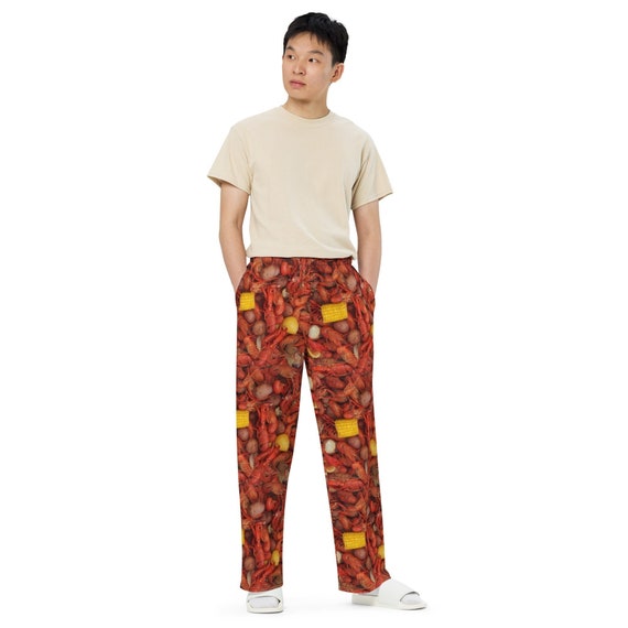 Crawfish Boil Pants, mens, womens, unisex wide-leg pants, Louisiana sweatpants, New Orleans loungewear, cajun pajamas, plus size, sweatsuit