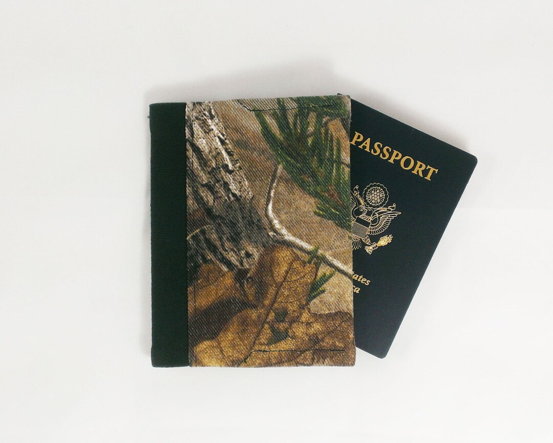 Camouflage Passport Holder Document Cover Wallet Real Tree Brown Green