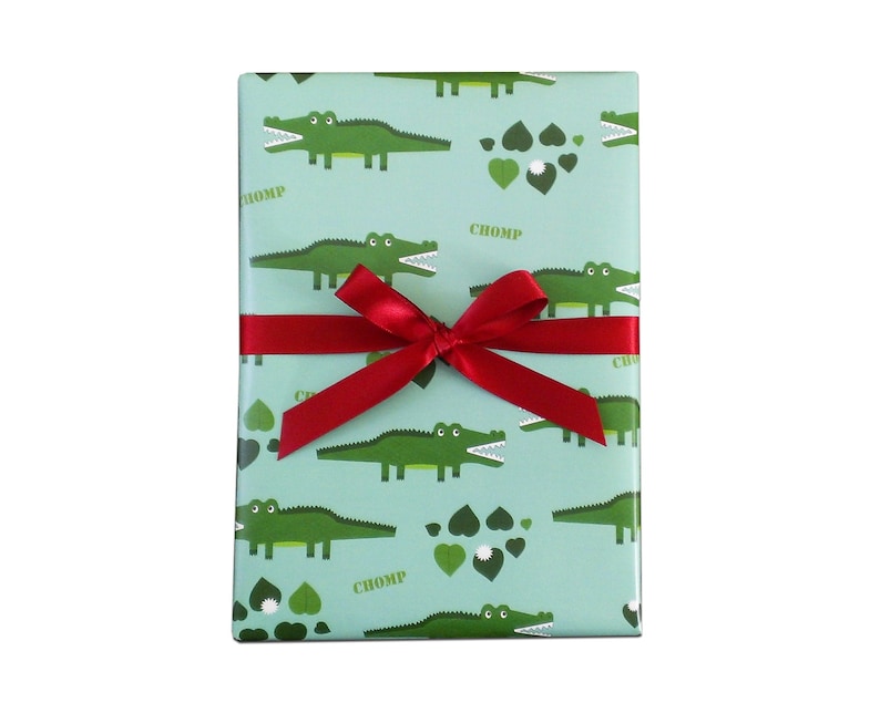 Alligator Wrapping Paper sheets, crocodile gift wrap, florida gators, louisiana, animal art, gift wrapping paper, scrapbook paper, green image 1