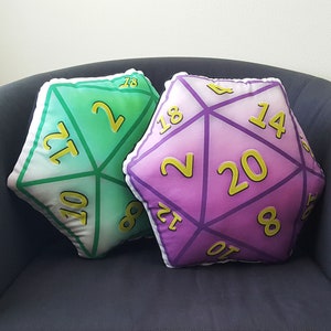 D20 Dice Pillow polyhedral dice cushion geek home decor gaming dungeon master rpg game room gamer gifts dice pillow nerdy college student Black,Purple,& Green