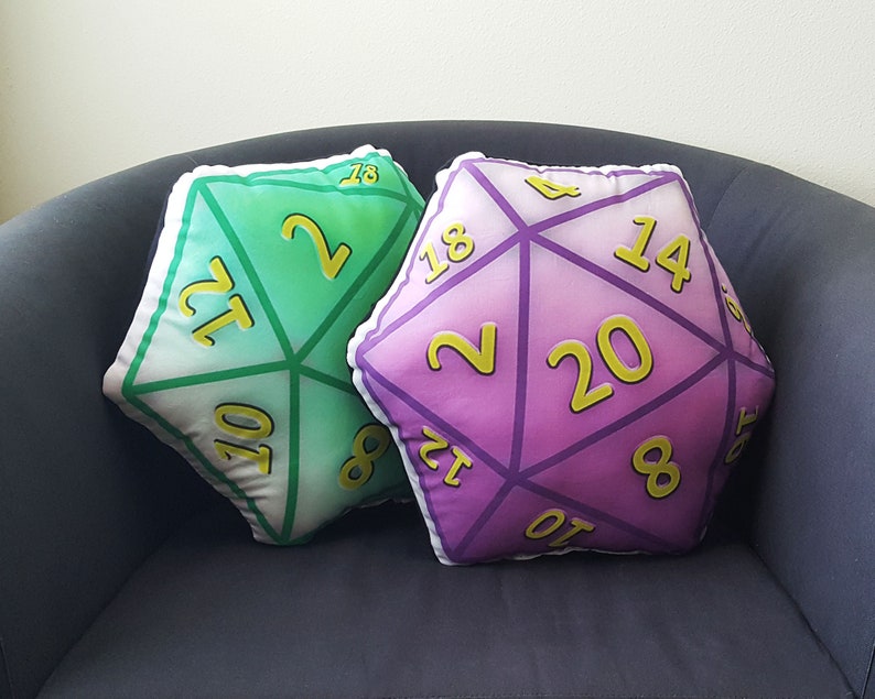 D20 Dice Pillow polyhedral dice cushion geek home decor gaming dungeon master rpg game room gamer gifts dice pillow nerdy college student Black,Purple,& Green