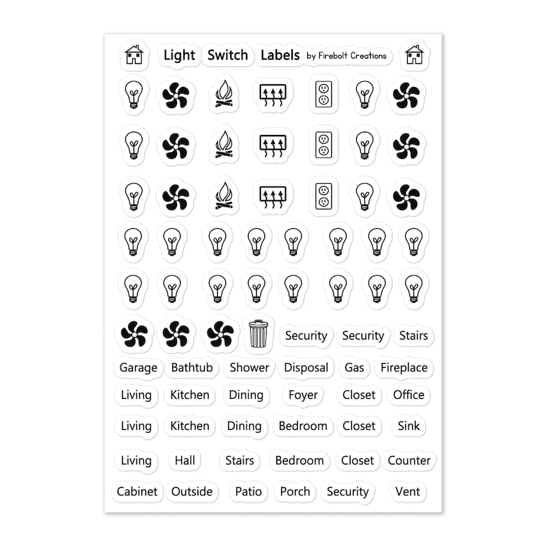 Light Switch Labels Print Font, Switch Plate Stickers, USA ...