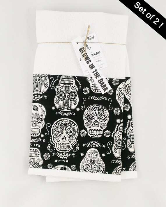 Glow In The Dark Sugar Skull Kitchen Towels Day Of The Dead Etsy