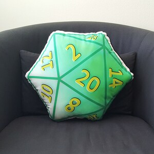 D20 Dice Pillow polyhedral dice cushion geek home decor gaming dungeon master rpg game room gamer gifts dice pillow nerdy college student Green Die