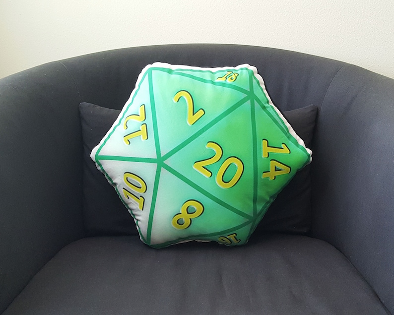 D20 Dice Pillow polyhedral dice cushion geek home decor gaming dungeon master rpg game room gamer gifts dice pillow nerdy college student Green Die