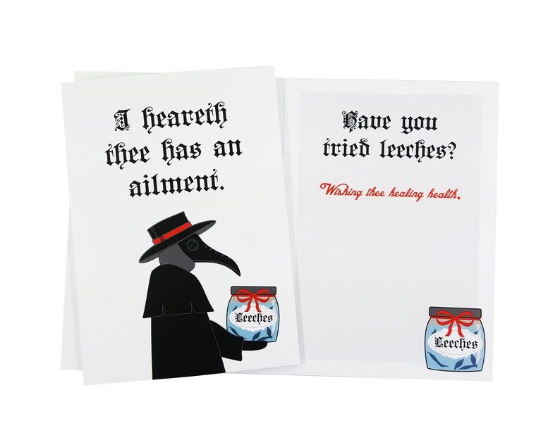 Plague Doctor Get Well Soon Card funny greeting card goth care package pandemic doctor card thinking of you feel better surgery 5x7 sick image 1