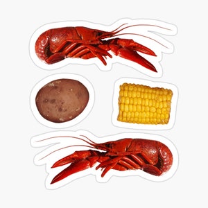 Crawfish Stickers, Cajun Food stickers, Louisiana stickers, new orleans, baton rouge, foodie, corn, potato, waterbottle, laptop decal