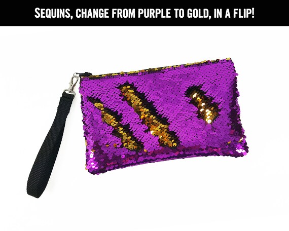 Sequins Wristlet Small Zipper Pouch Mardi Gras Color Changing Etsy