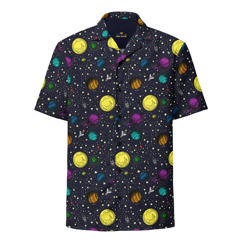 Space Button Up Shirt, science shirt, summer shirt, astronomy shirt, galaxy planets, relaxed fit shirt, astronaut gift, solar system, stars