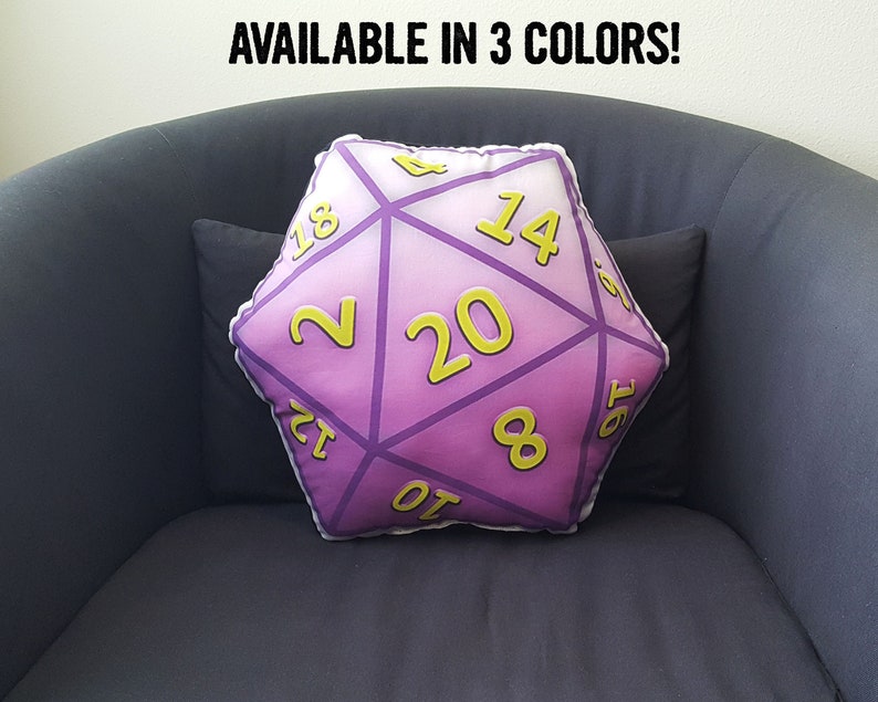 D20 Dice Pillow polyhedral dice cushion geek home decor gaming dungeon master rpg game room gamer gifts dice pillow nerdy college student Purple Die