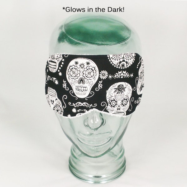 Glow in the Dark Sugar Skull Sleep Mask Blindfold Day of the Dead halloween eye mask