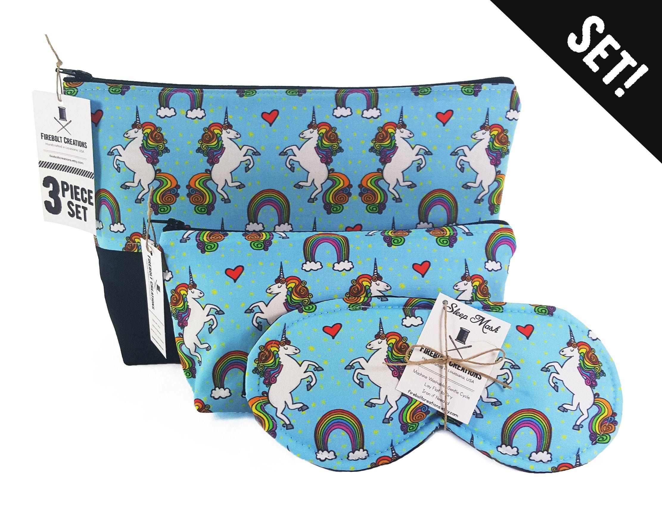 Unicorn Toiletry Bag Set Rainbow Sleep Mask Cosmetic Bag Large Etsy